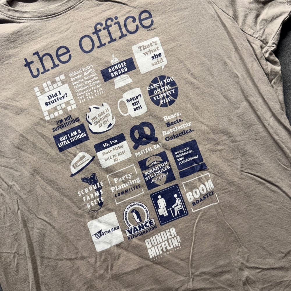 The Office Dunder Mifflin Graphic T-Shirt Ladies XXL Tan Quotes Collage Tee